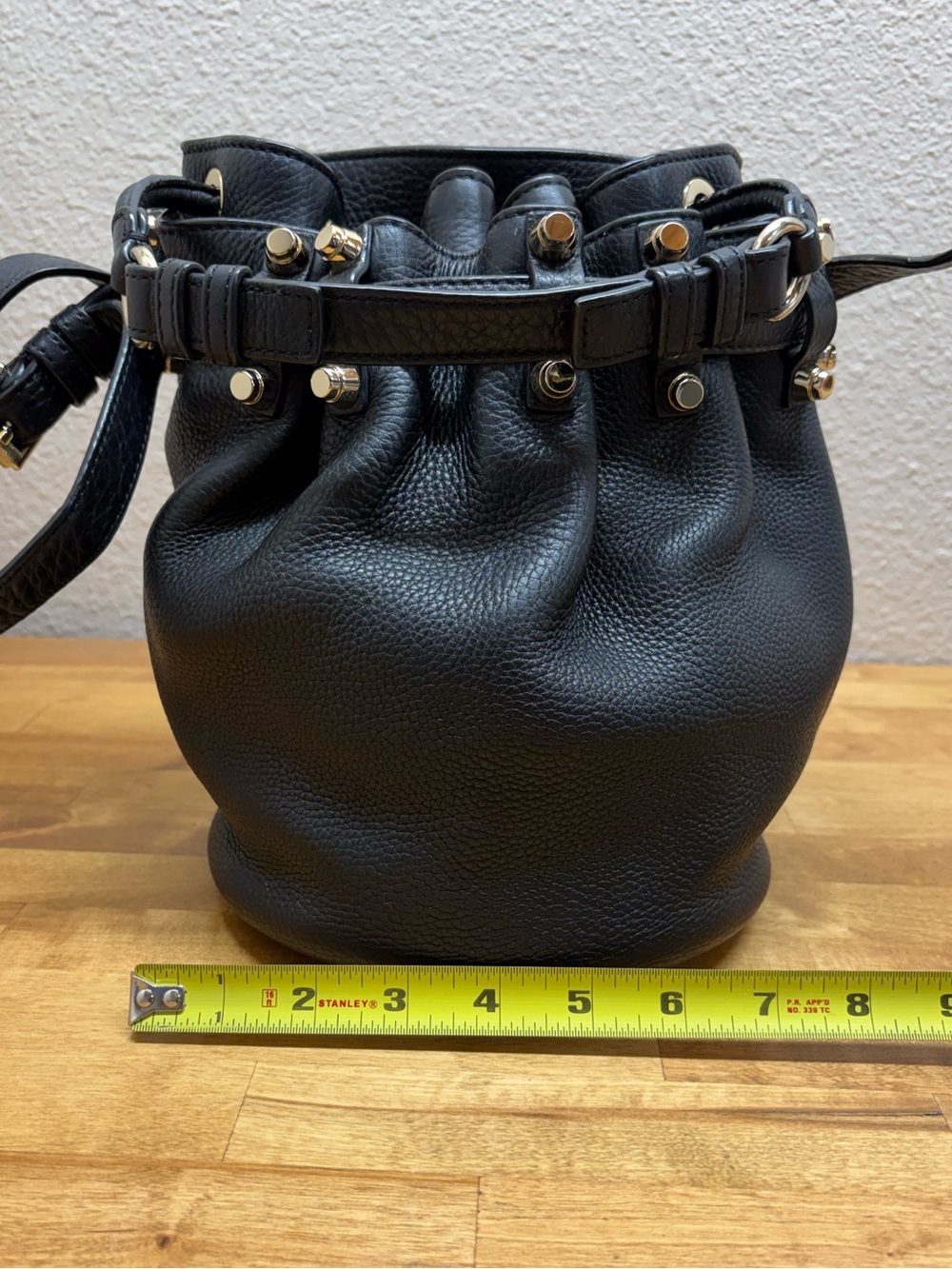 Alexander Wang Diego Black Pebbled Leather Studded Bucket Crossbody Bag - Picture 12 of 13